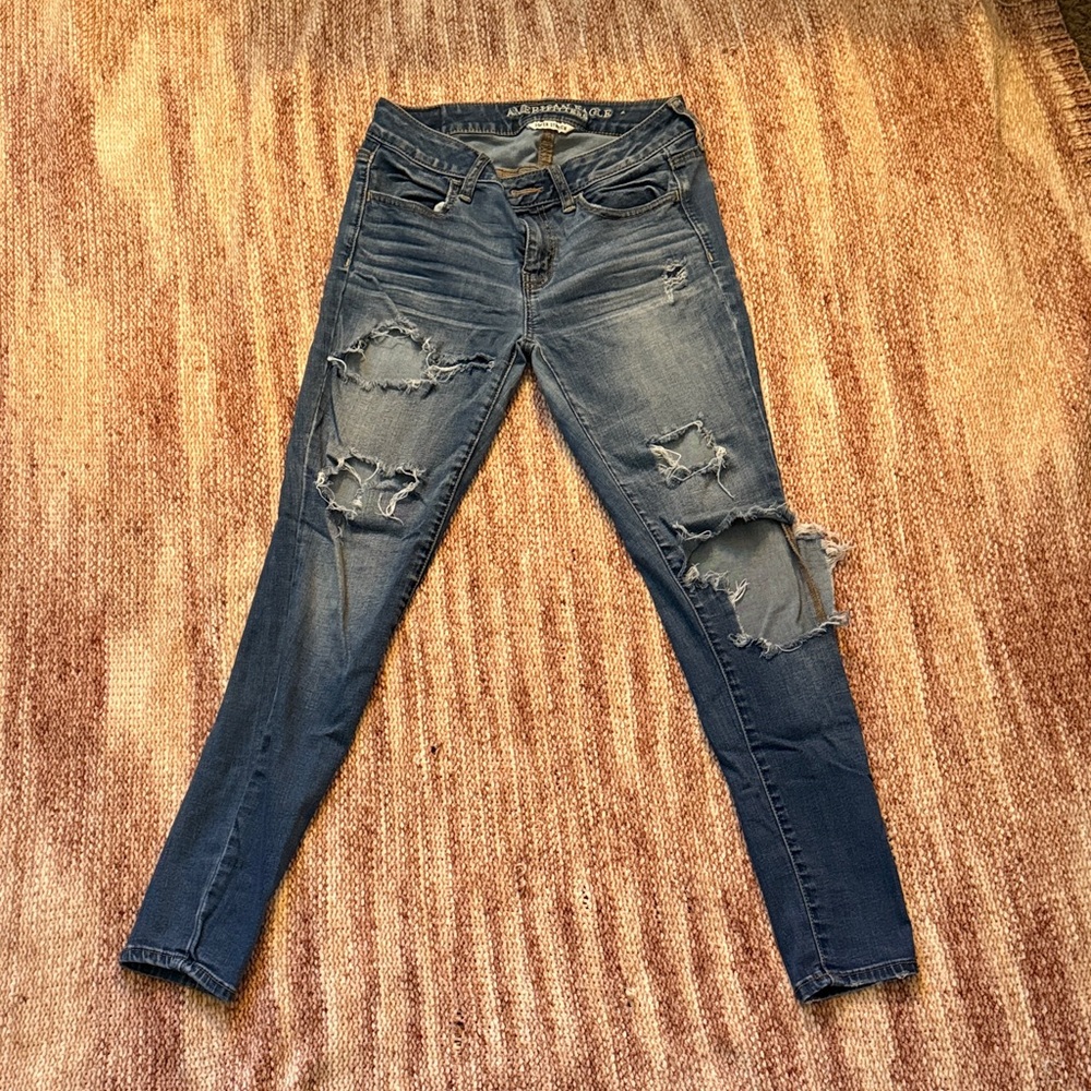 American Eagle Outfitters Dark Blue Distressed Skinny Jeans
